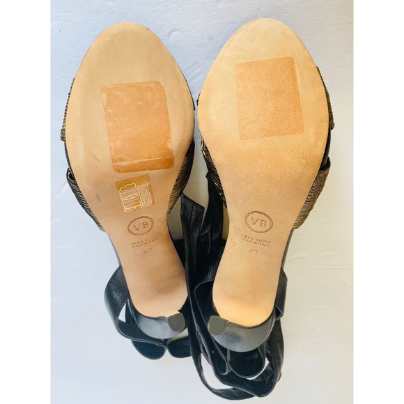Veronica Beard Black Gold Leather Calida Sandals - Picture 10 of 10